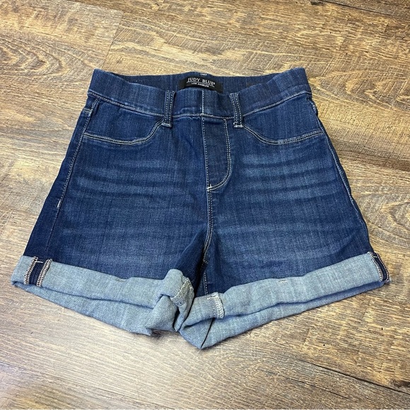 Judy Blue Pull On Jean Shorts High Rise Cuffed Denim Dark Wash Womens Small - Picture 2 of 9